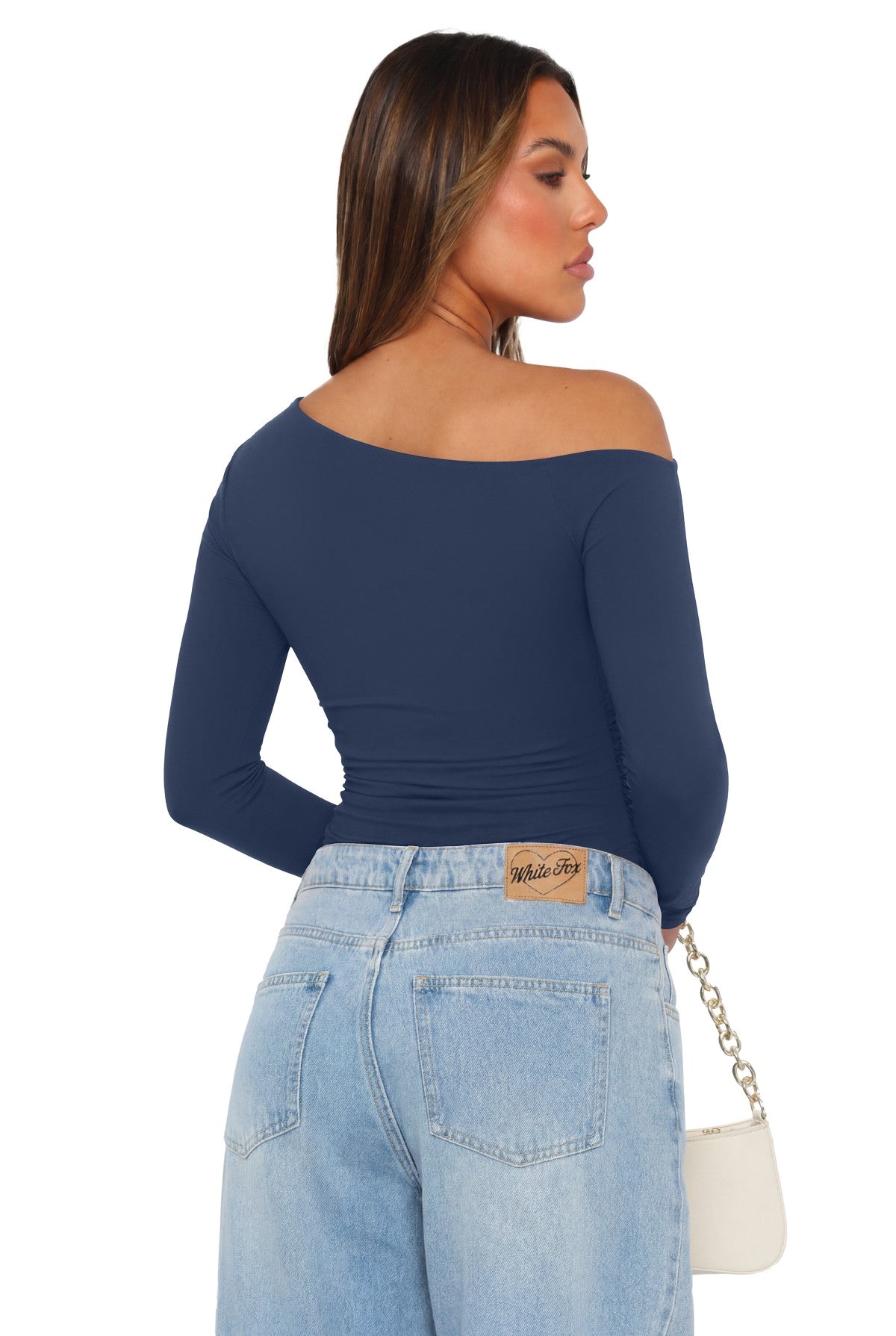 Off the Shoulder Long Sleeve Side Ruched Bodysuit