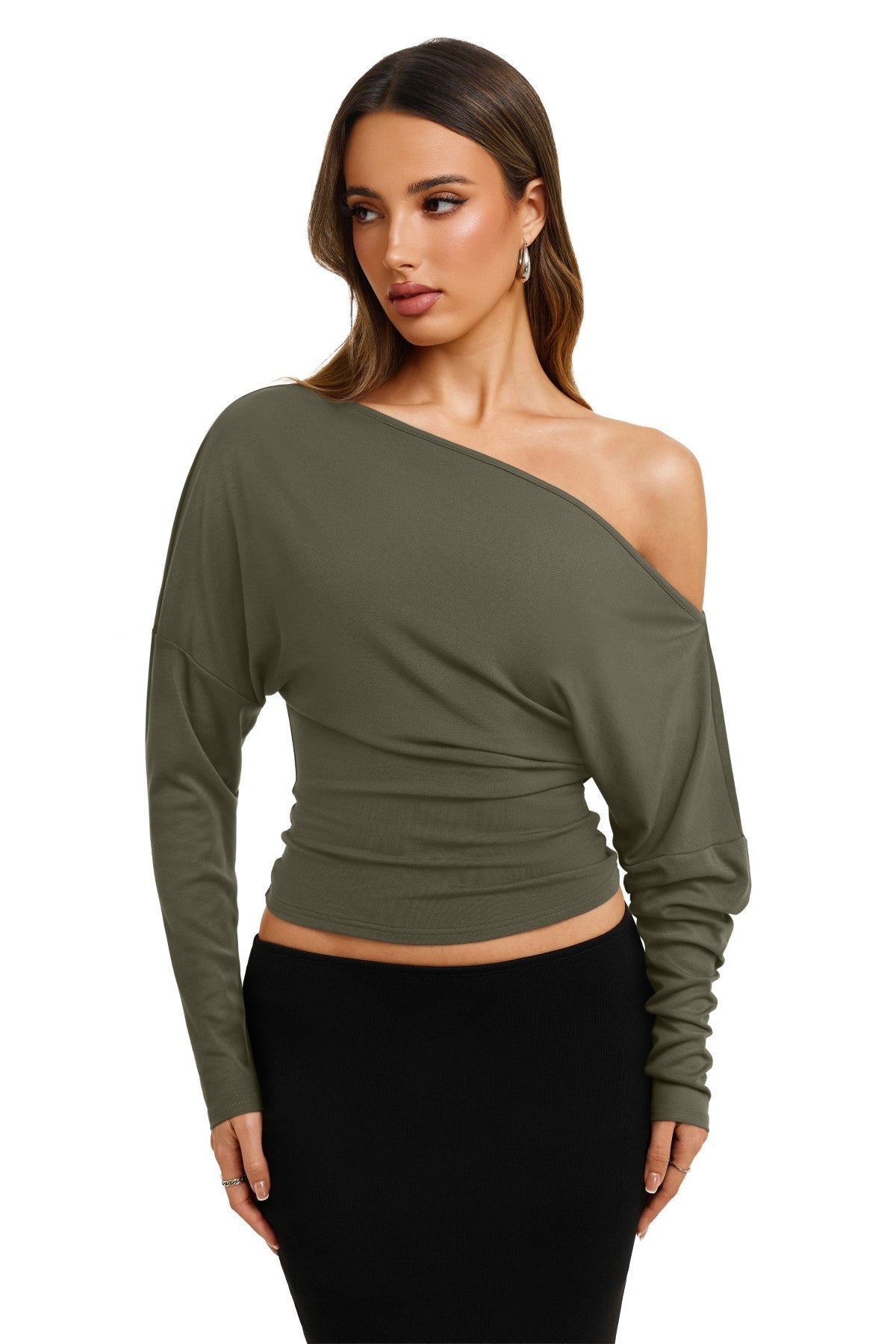 Asymmetrical Off Shoulder Cinched Waist Top