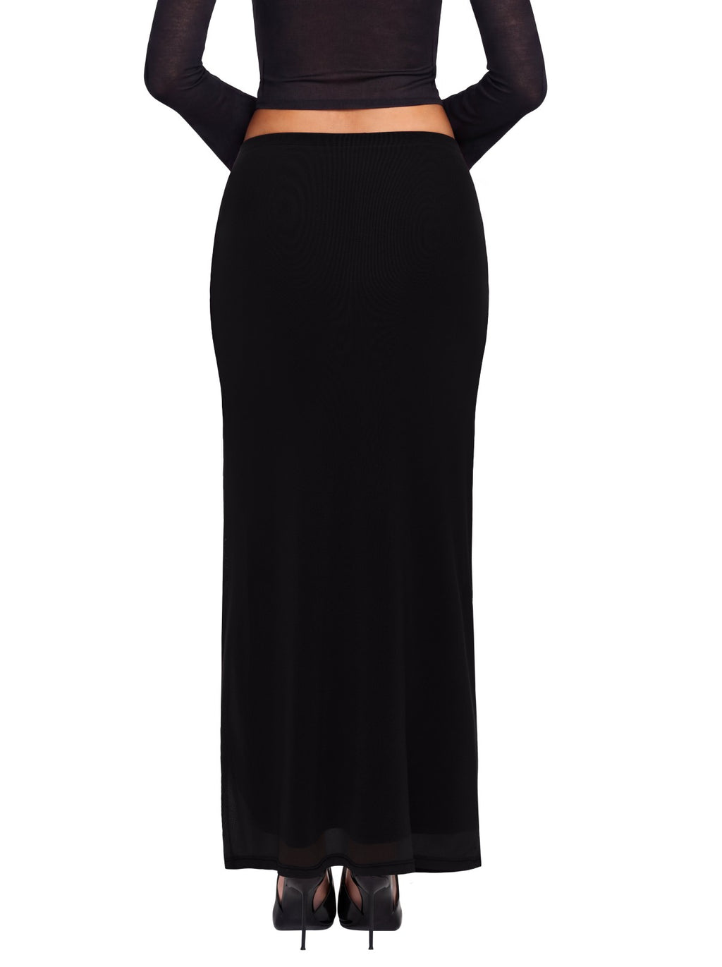 Ruched Mesh A-Line Maxi Skirt with Elastic Waist