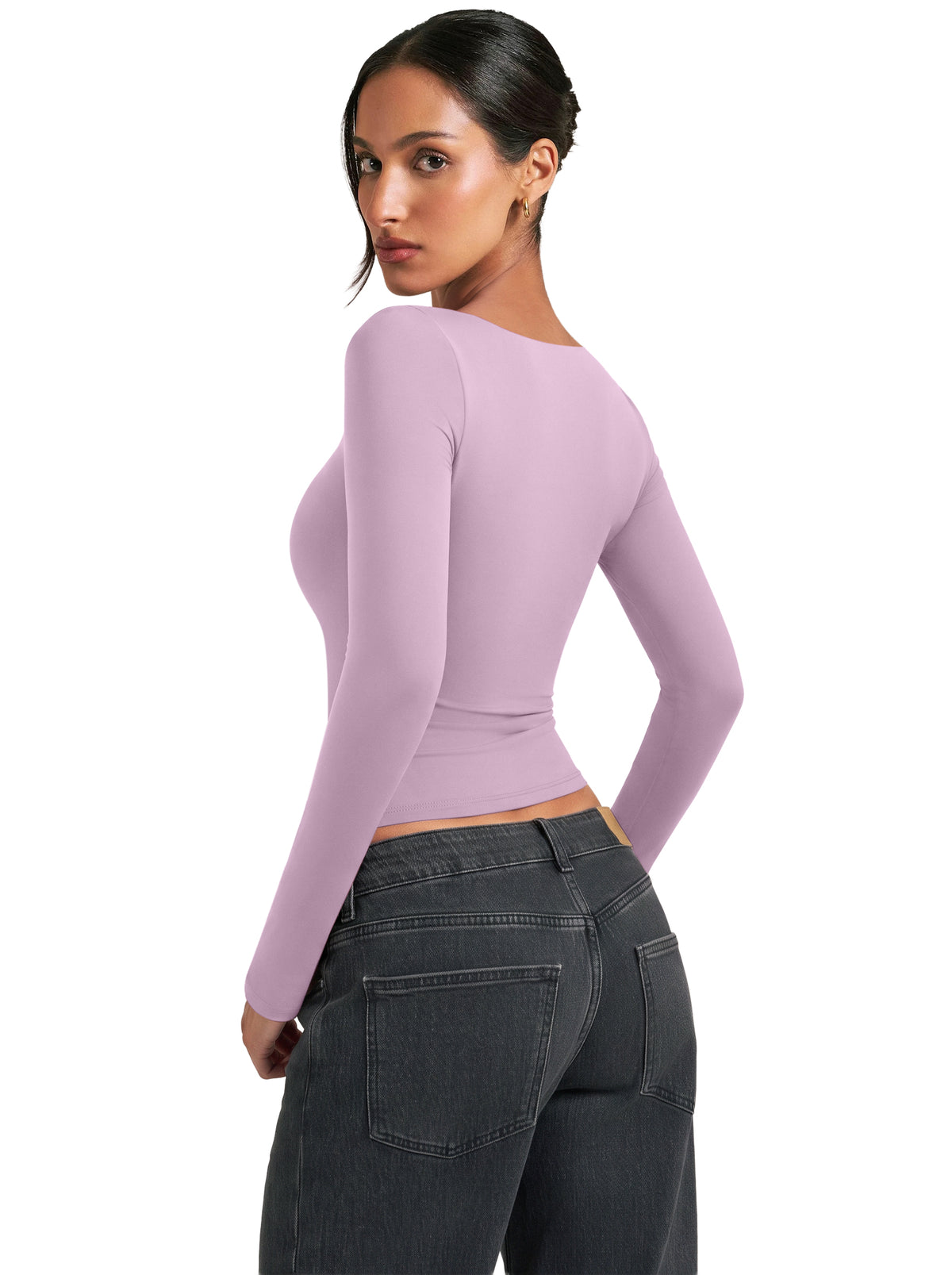Women's Square Neck Double Lined Long Sleeve Slim Fit Top