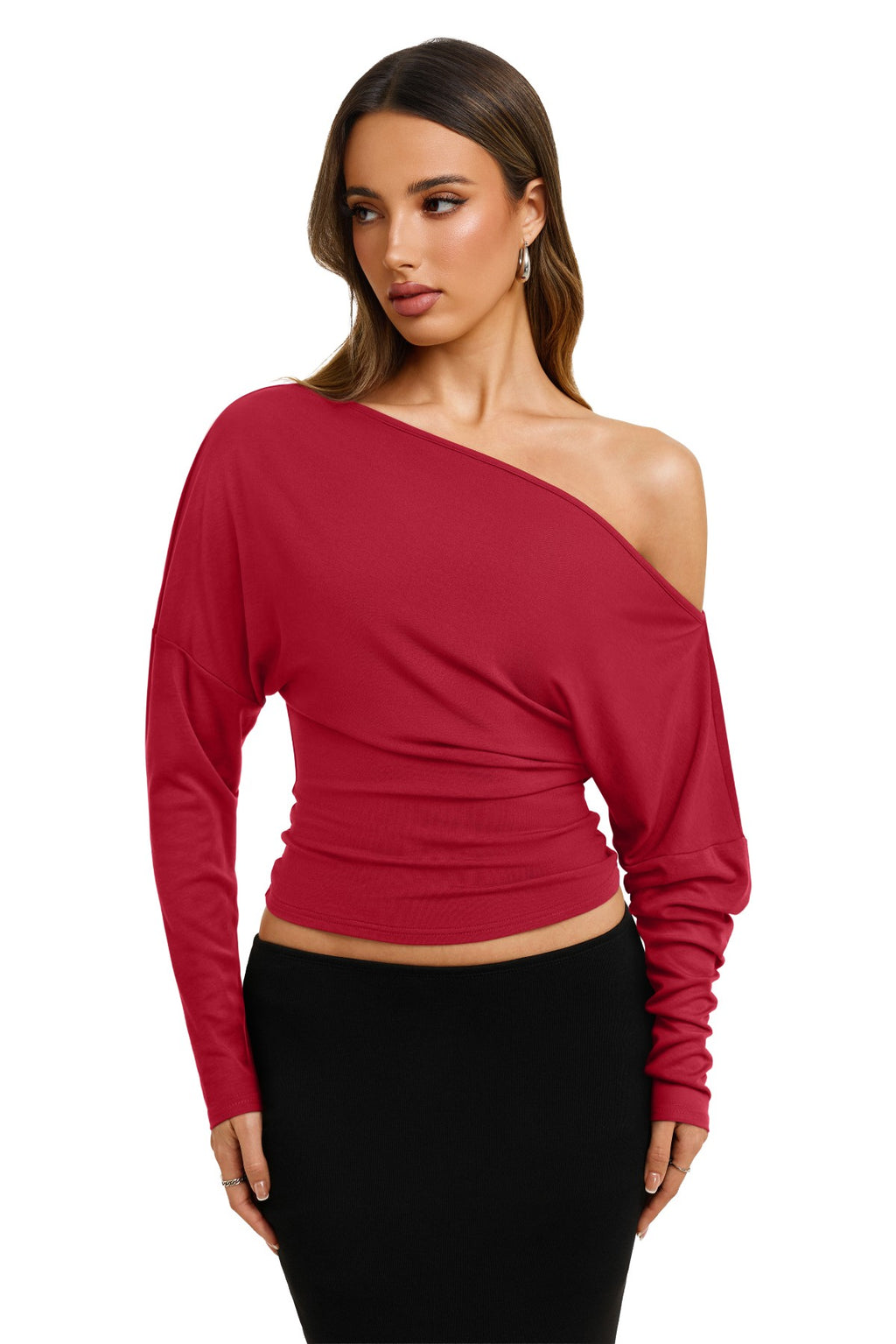 Asymmetrical Off Shoulder Cinched Waist Top