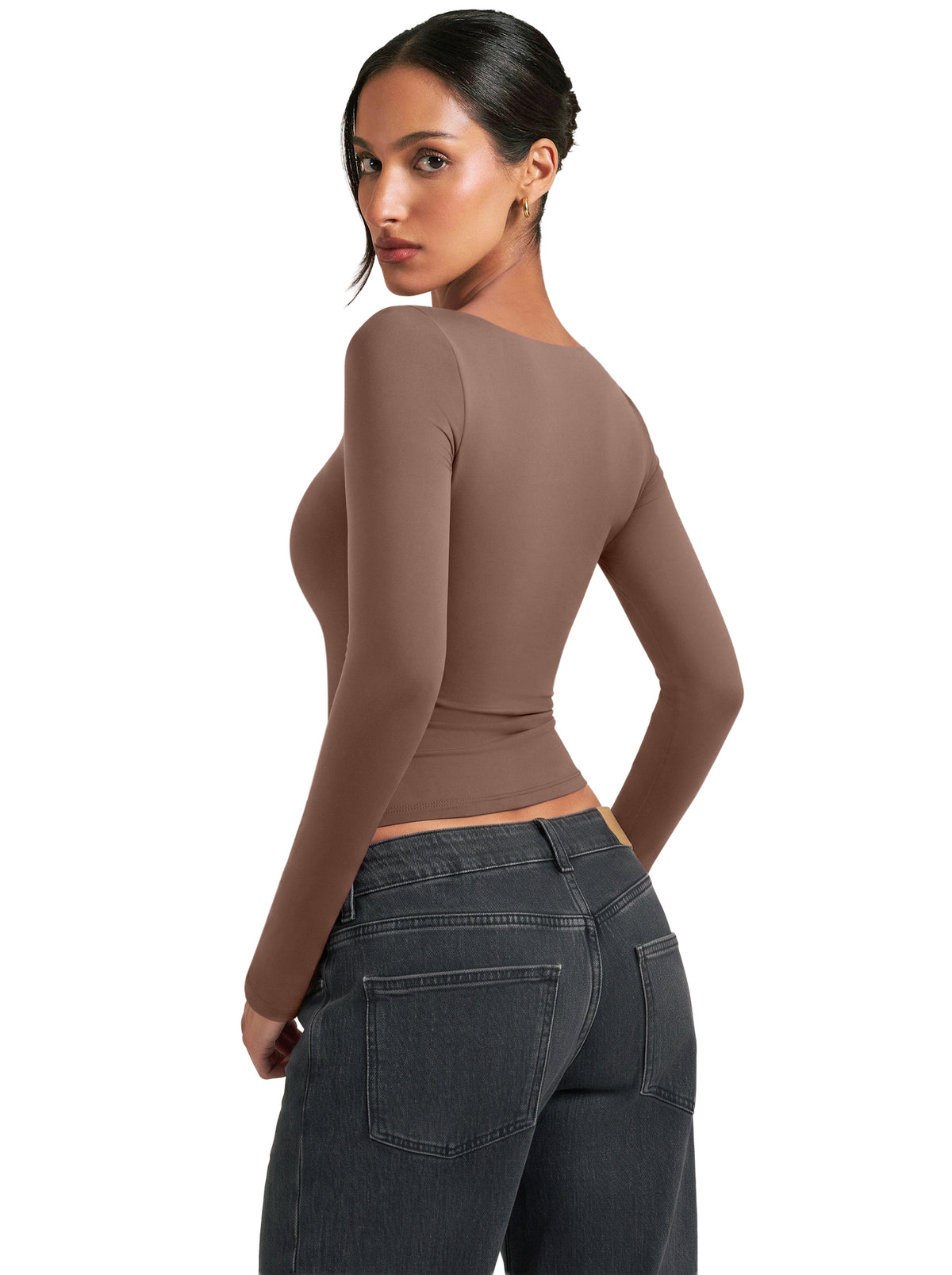 Women's Square Neck Double Lined Long Sleeve Slim Fit Top
