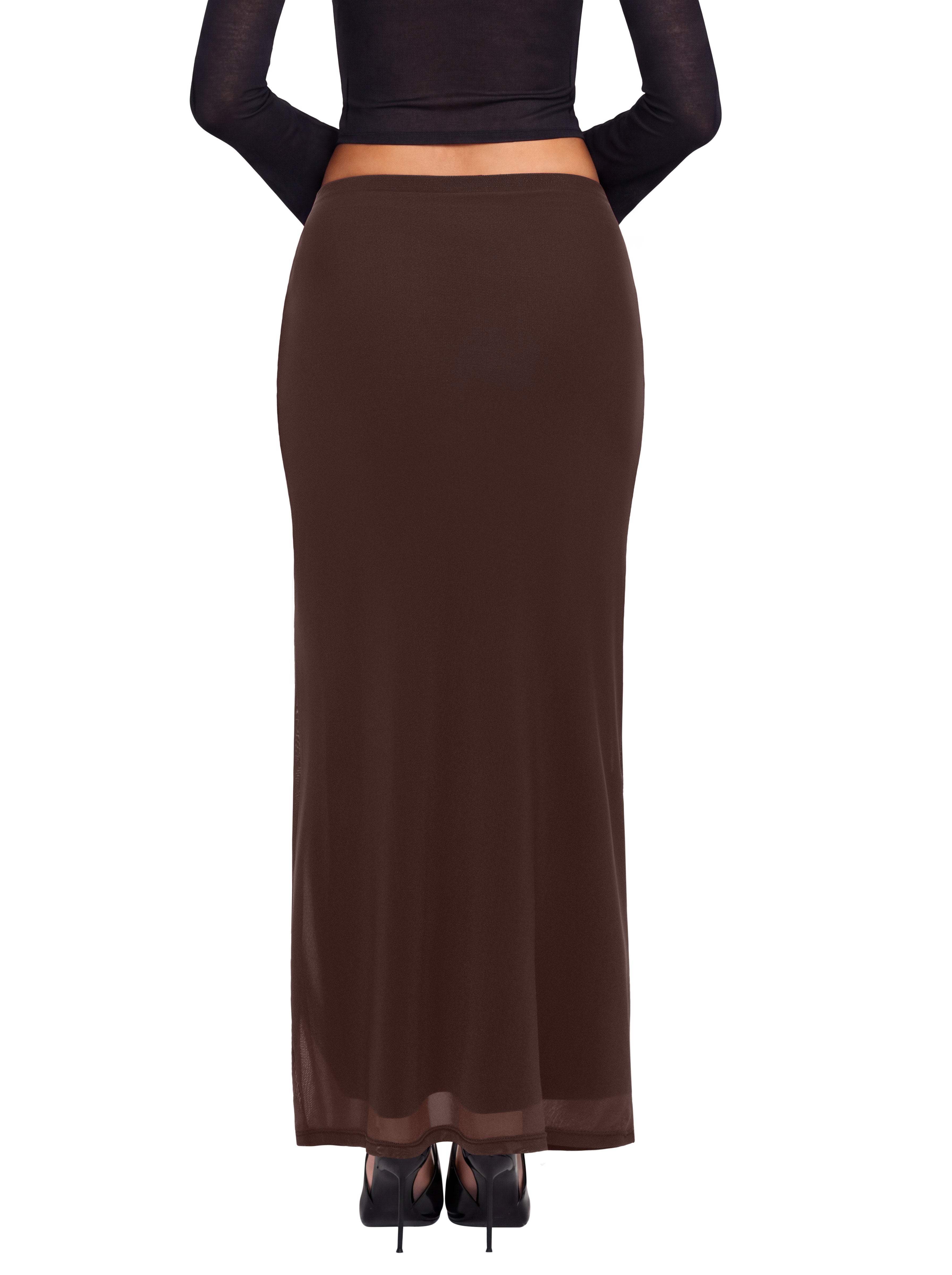 Ruched Mesh A-Line Maxi Skirt with Elastic Waist