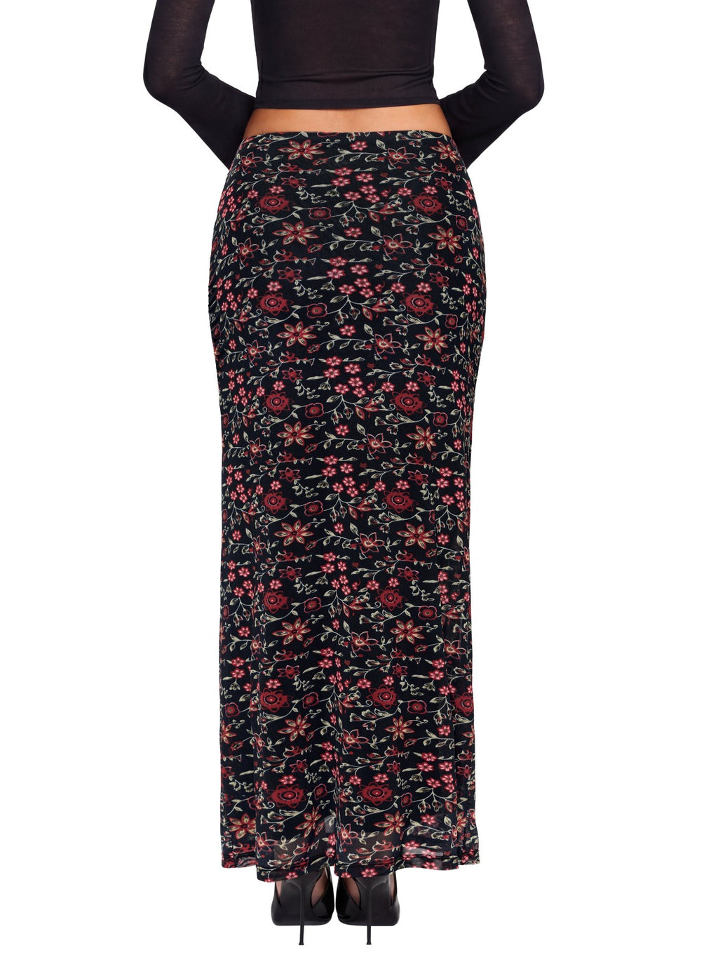 Ruched Mesh A-Line Maxi Skirt with Elastic Waist