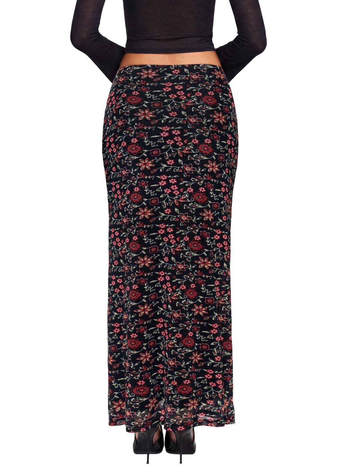 Ruched Mesh A-Line Maxi Skirt with Elastic Waist