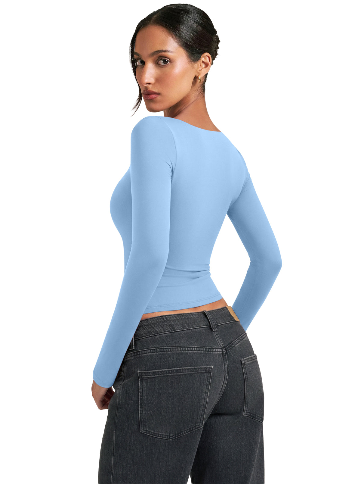 Women's Square Neck Double Lined Long Sleeve Slim Fit Top