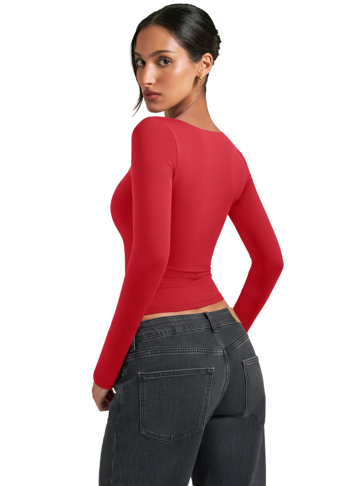 Women's Square Neck Double Lined Long Sleeve Slim Fit Top