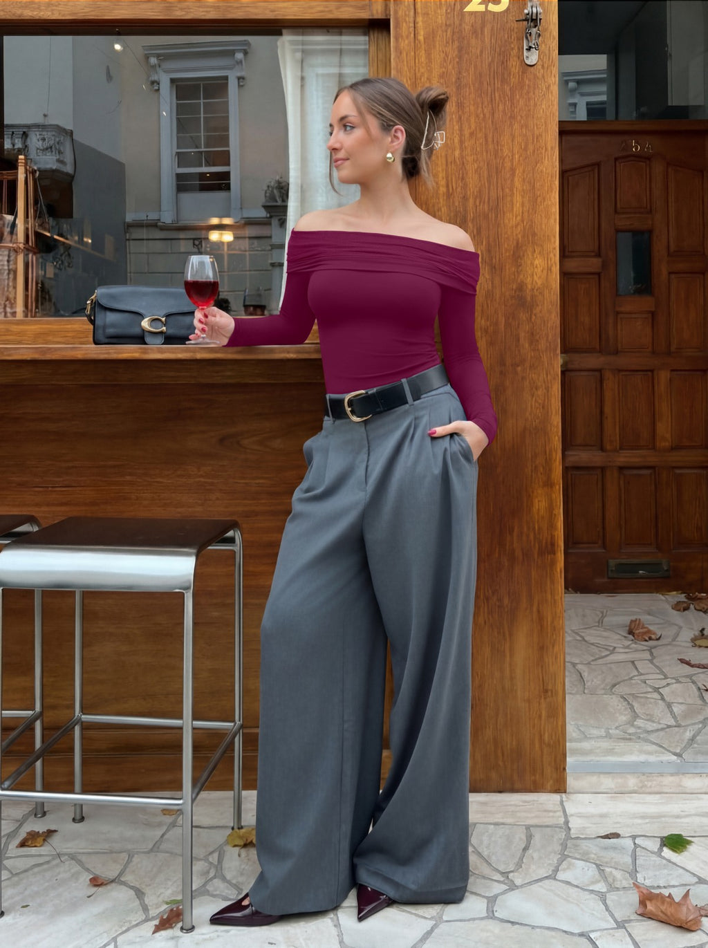 Off Shoulder Long Sleeve Mesh Slim Fit Double Lined Top