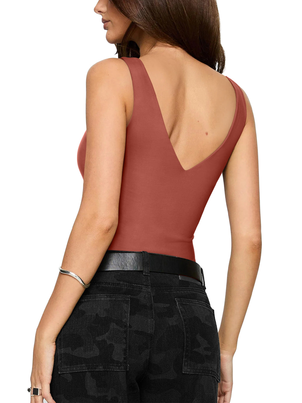 Plunge Deep V Neck Sleeveless V Backless Bodysuits Tops