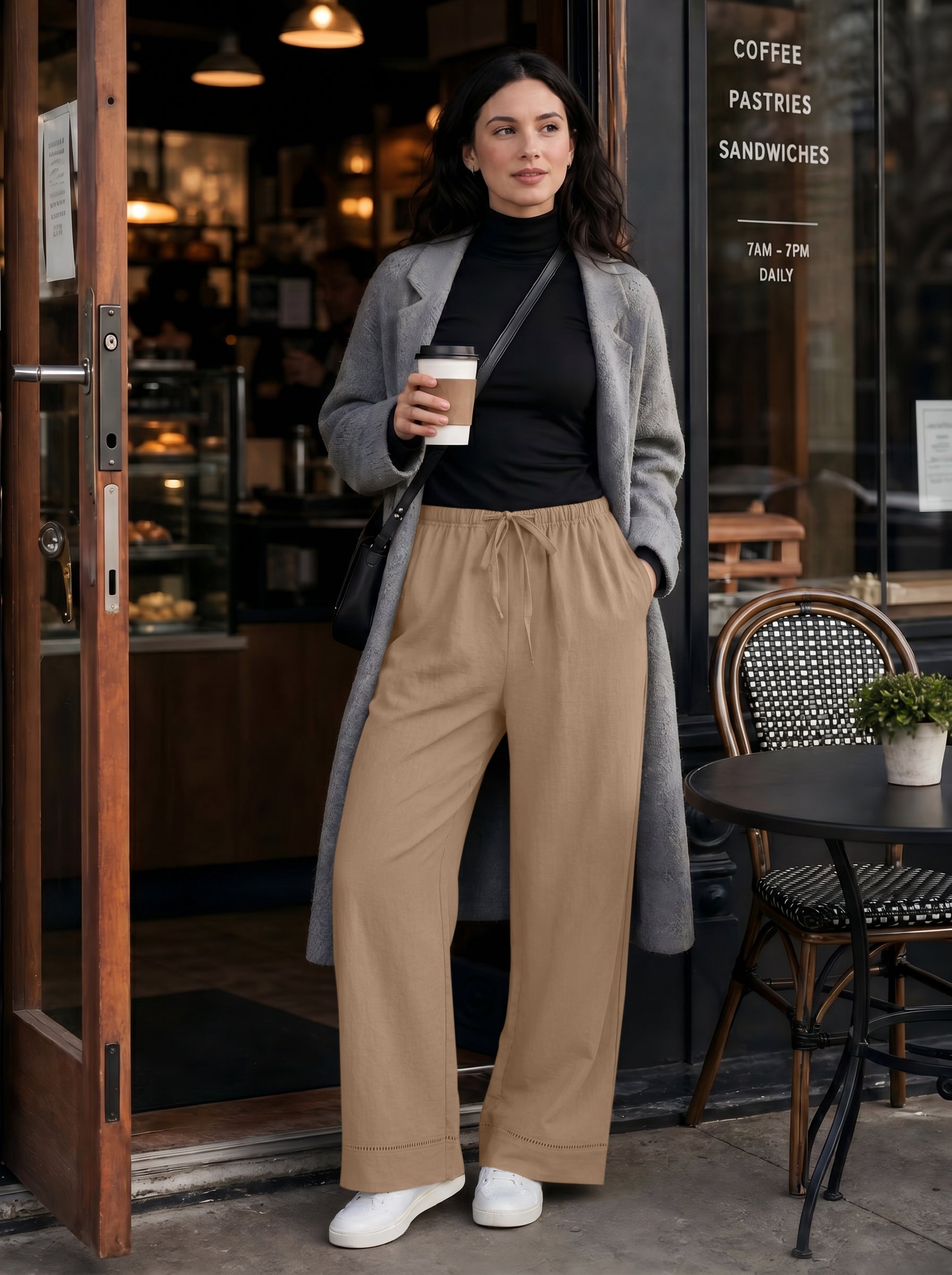 REORIA Women's Wide Leg Palazzo Pants | Drawstring Elastic Waist with