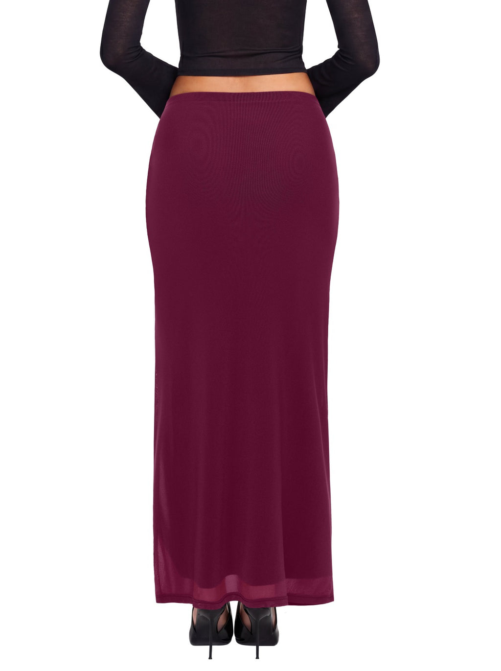 Ruched Mesh A-Line Maxi Skirt with Elastic Waist