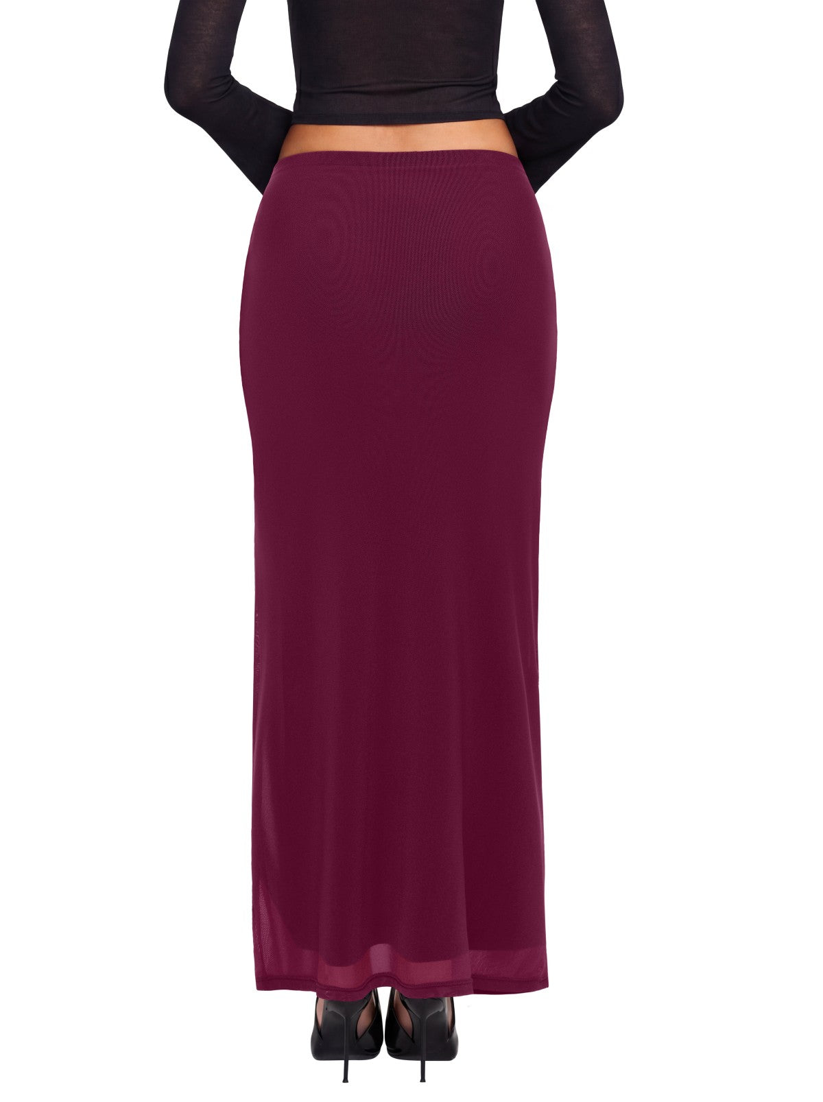 Ruched Mesh A-Line Maxi Skirt with Elastic Waist