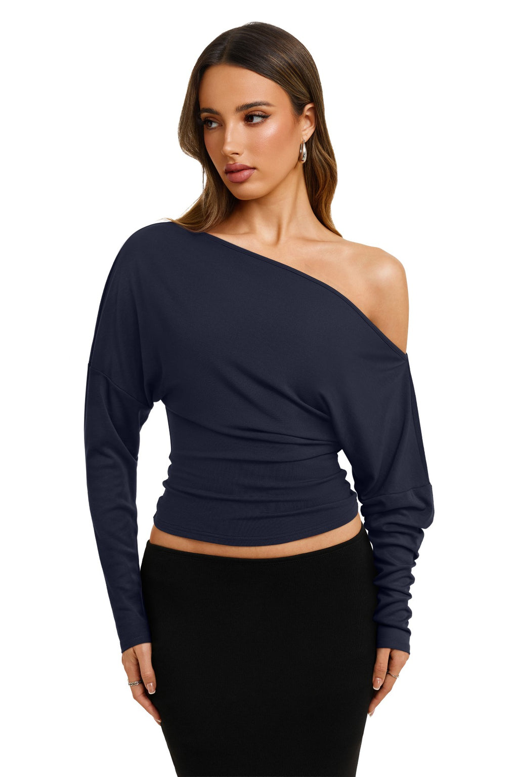Asymmetrical Off Shoulder Cinched Waist Top
