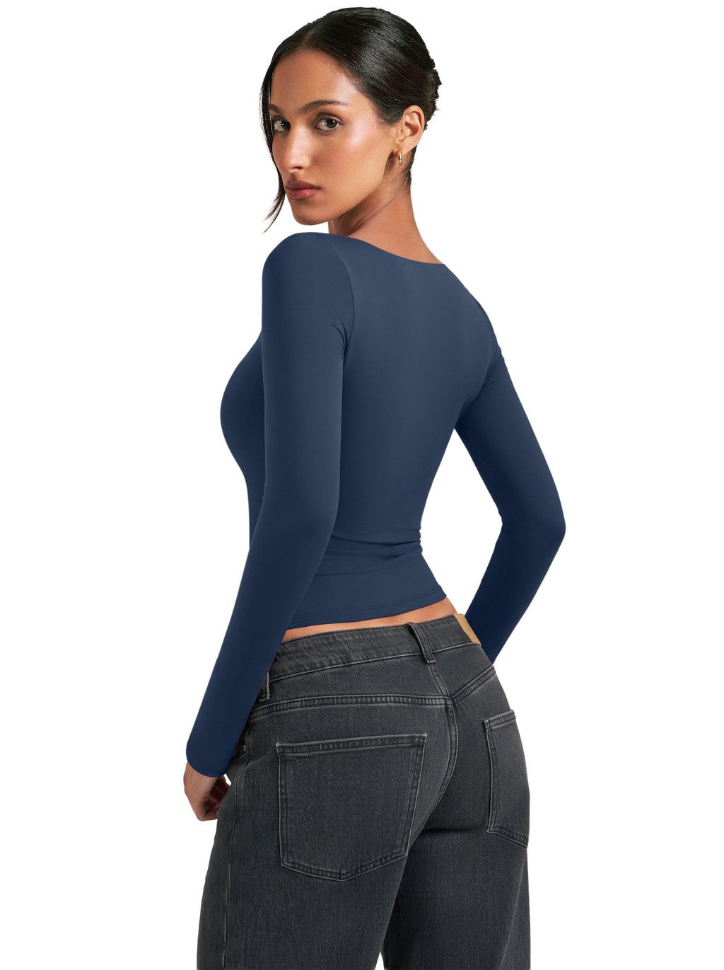 Women's Square Neck Double Lined Long Sleeve Slim Fit Top