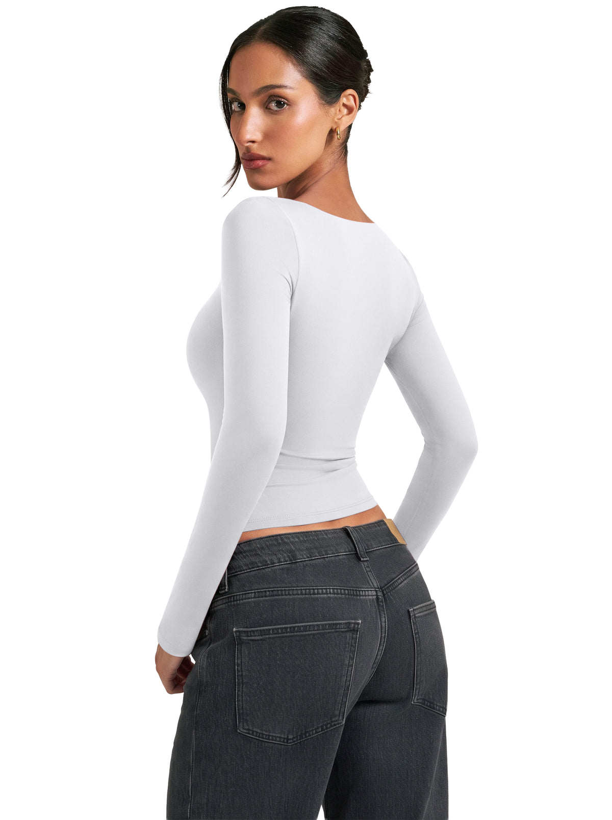 Women's Square Neck Double Lined Long Sleeve Slim Fit Top