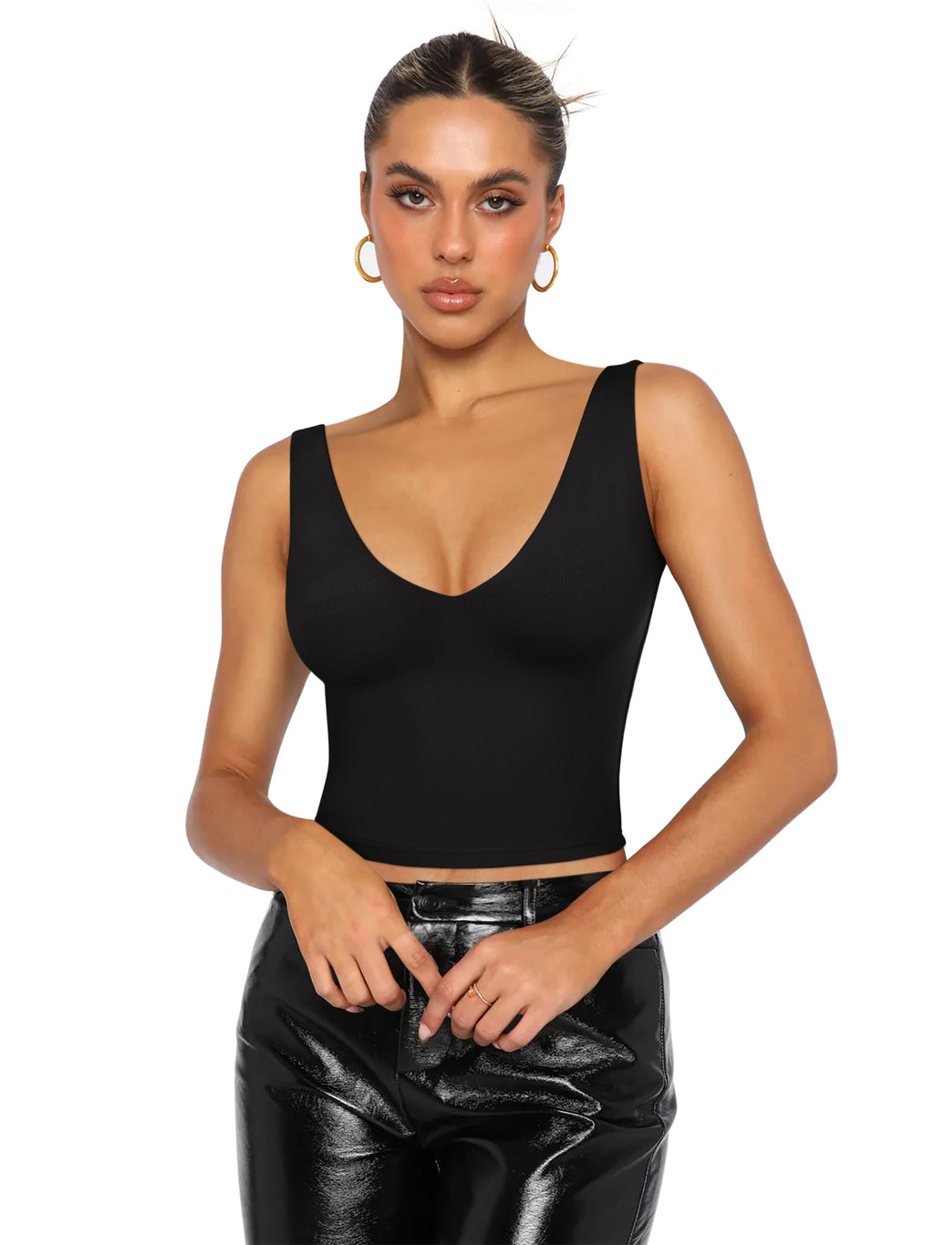 Timeless Charm Deep V Sleeveless Crop Top
