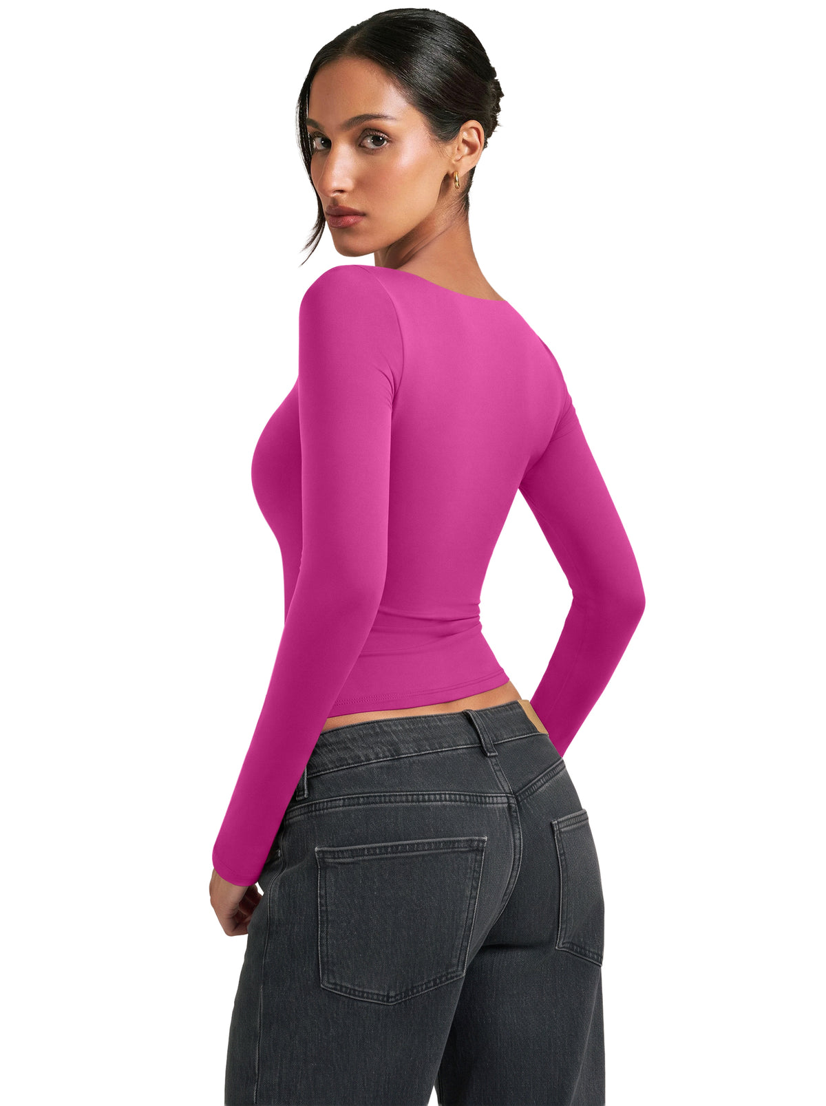 Women's Square Neck Double Lined Long Sleeve Slim Fit Top