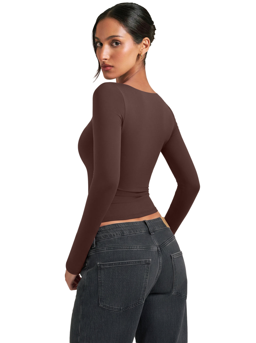 Women's Square Neck Double Lined Long Sleeve Slim Fit Top