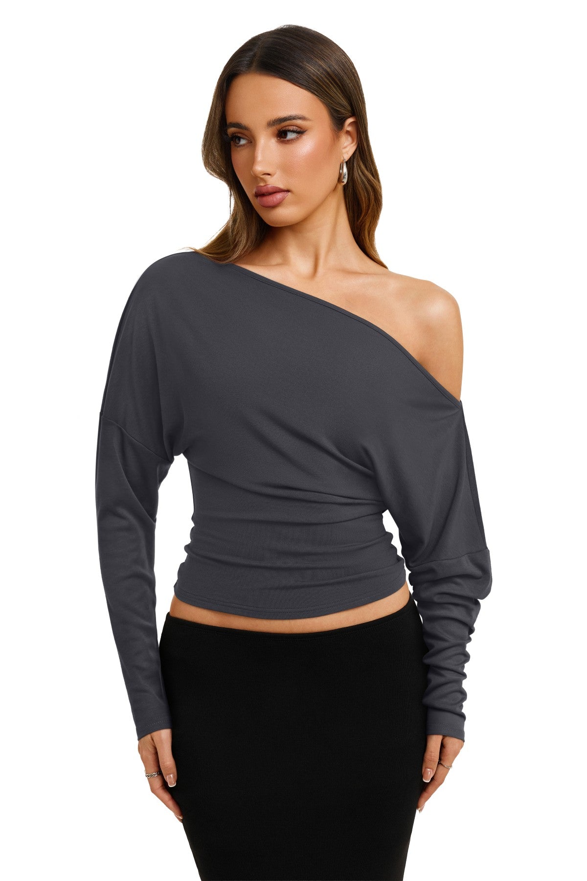 Asymmetrical Off Shoulder Cinched Waist Top