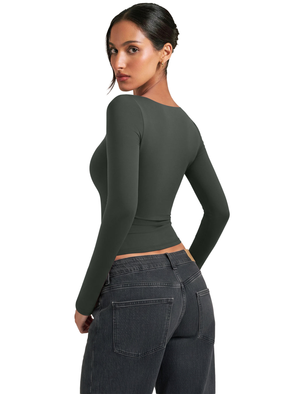 Women's Square Neck Double Lined Long Sleeve Slim Fit Top