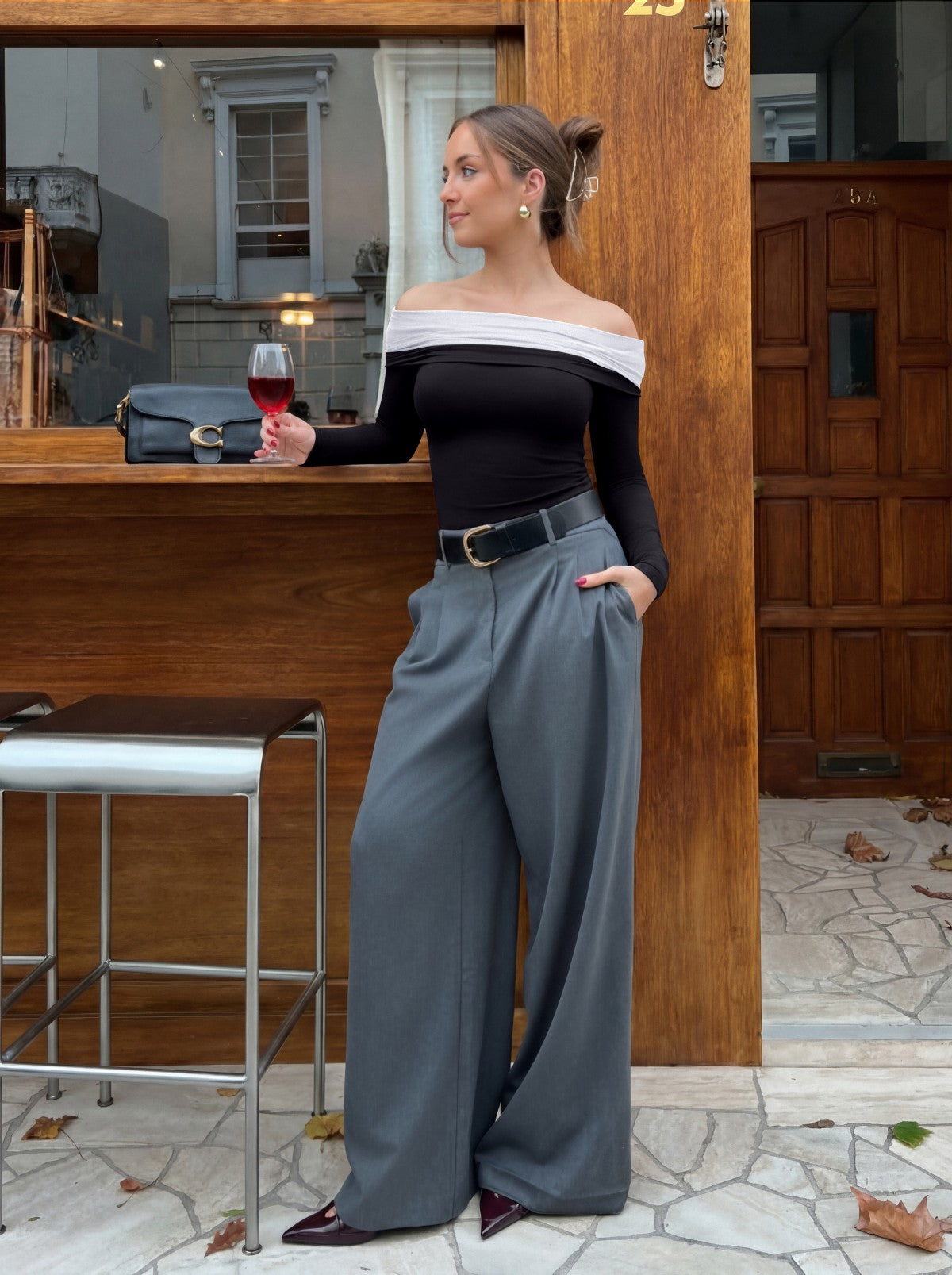 Off Shoulder Long Sleeve Mesh Slim Fit Double Lined Top