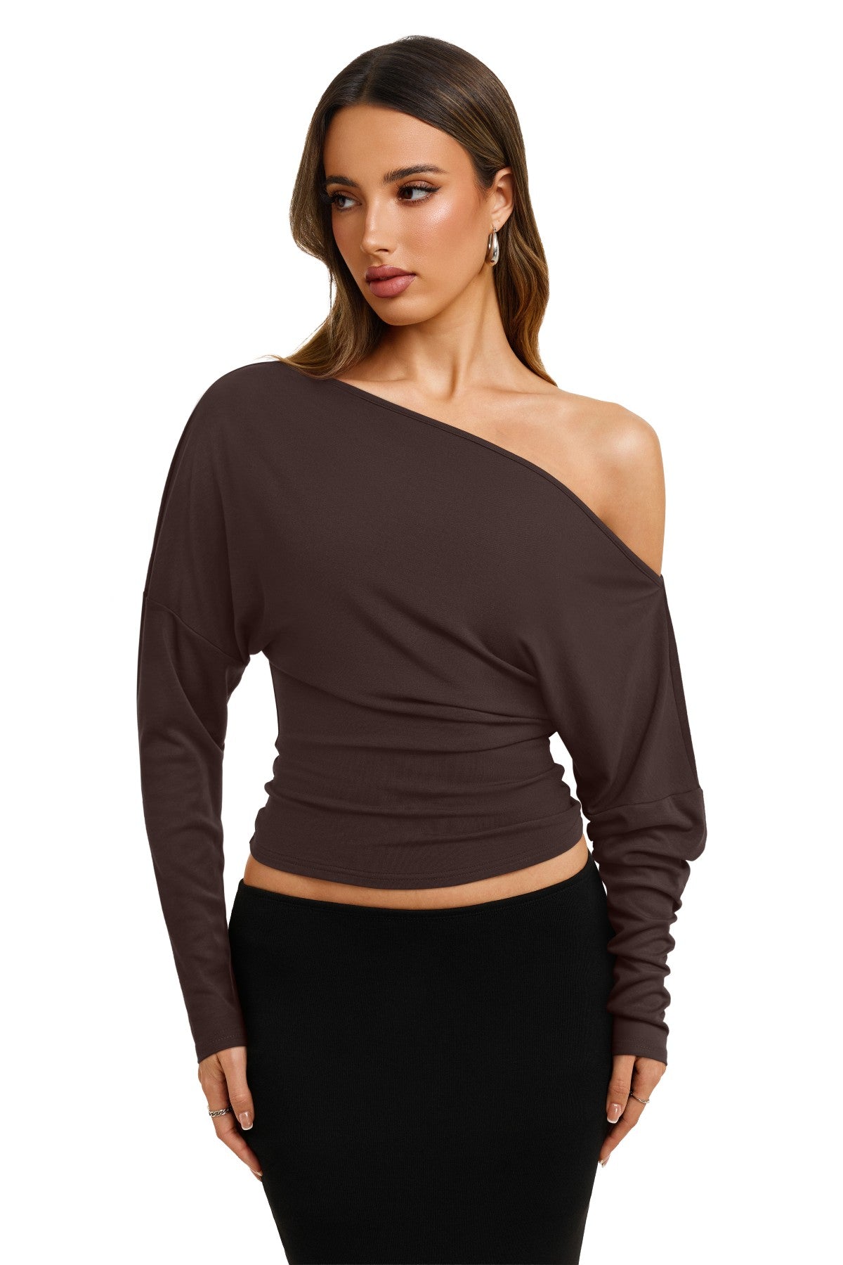 Asymmetrical Off Shoulder Cinched Waist Top