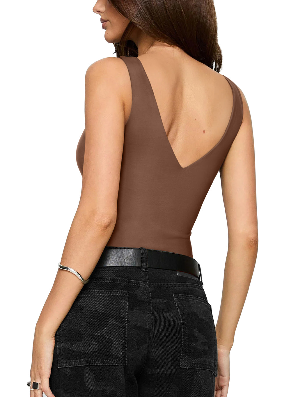 Plunge Deep V Neck Sleeveless V Backless Bodysuits Tops