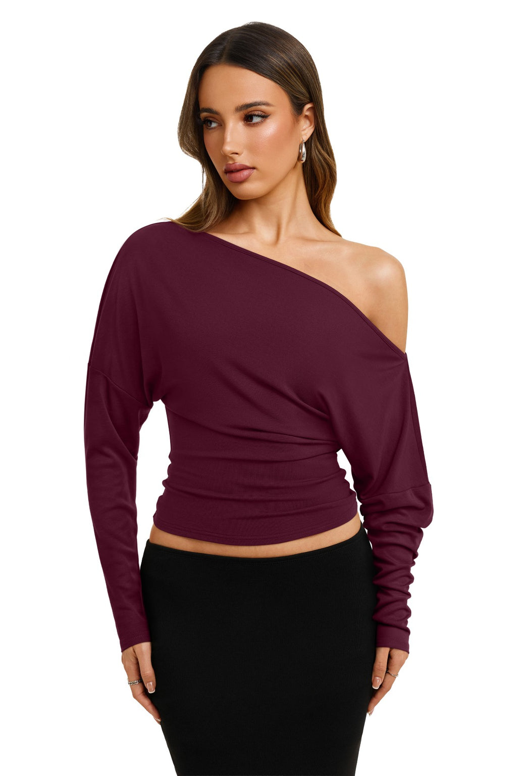 Asymmetrical Off Shoulder Cinched Waist Top