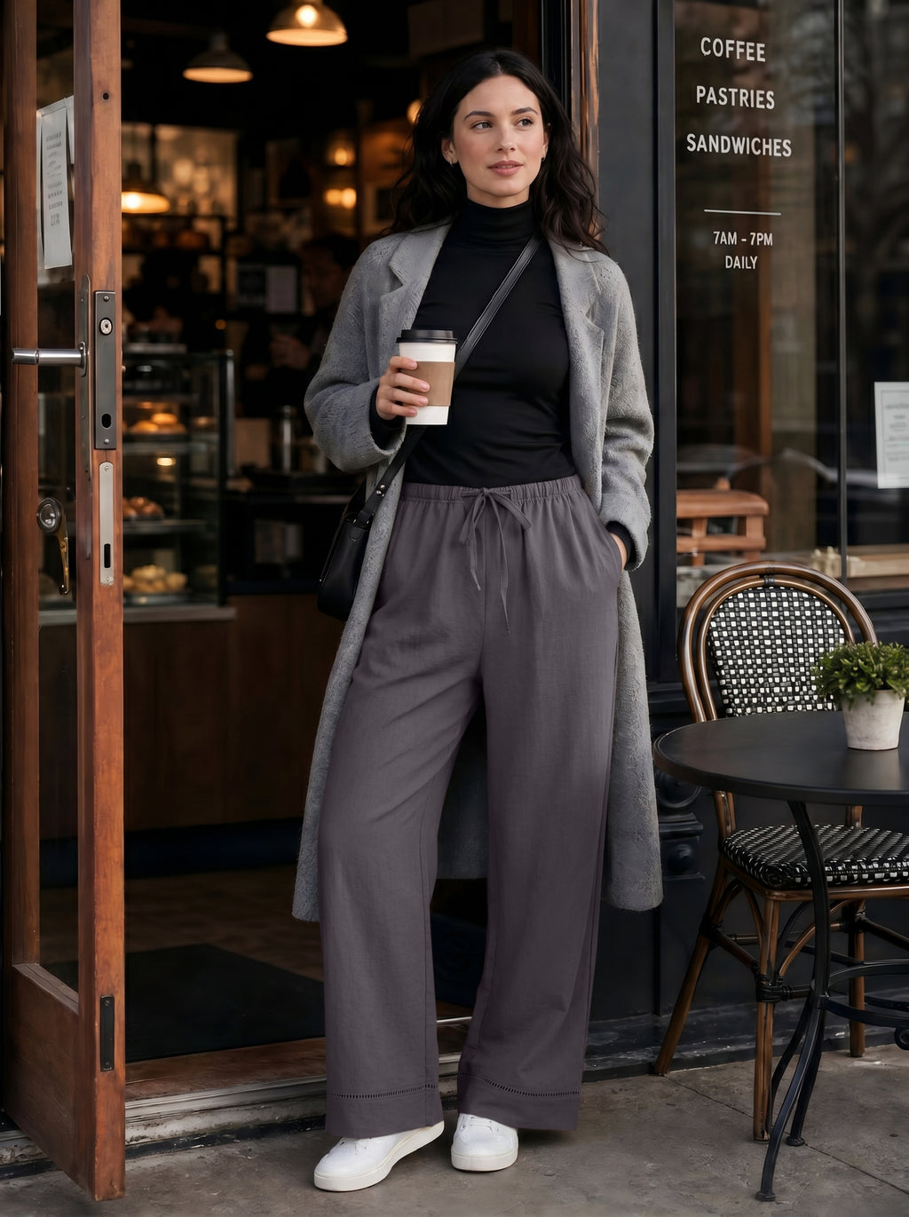 REORIA Women's Wide Leg Palazzo Pants | Drawstring Elastic Waist with Pockets