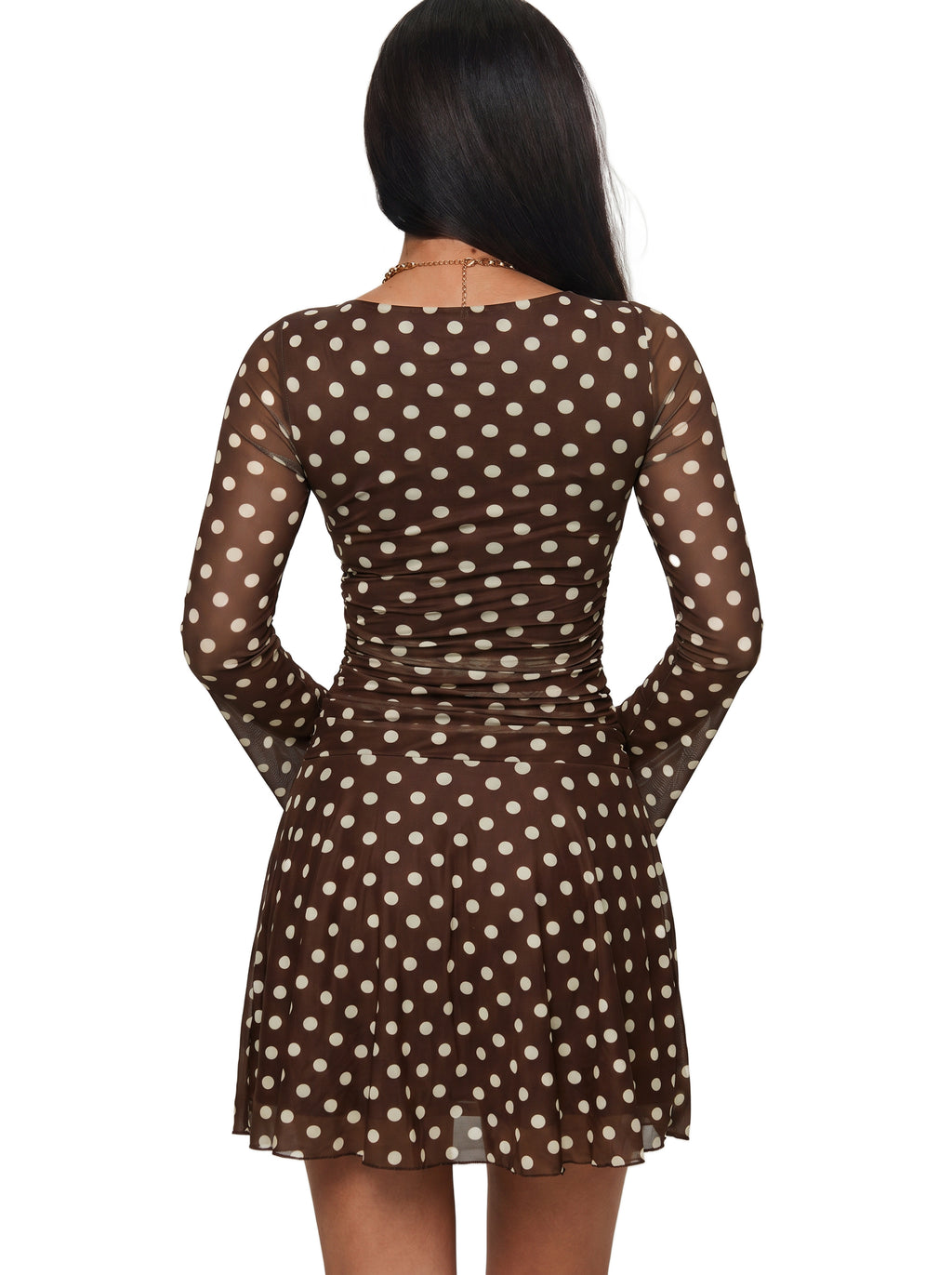 Women's Sheer Mesh Long Sleeve Mini Dress with Ruched Drop Waist
