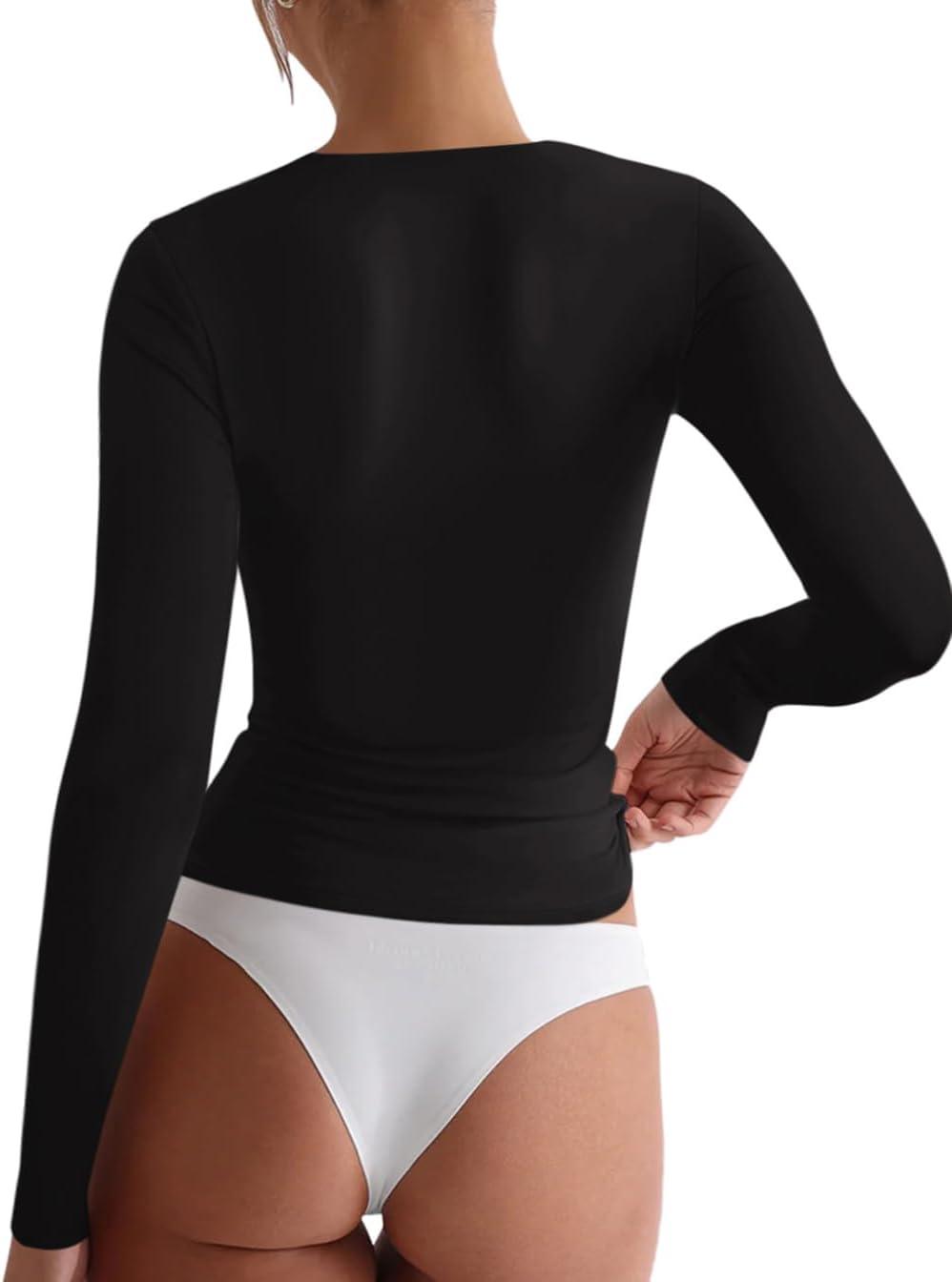 Short Sleeve High Neck Double Lined Tight Crop Tops Tees - REORIA