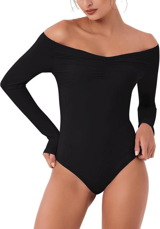 Seductive Off-Shoulder Long Sleeve Bodysuit - REORIA
