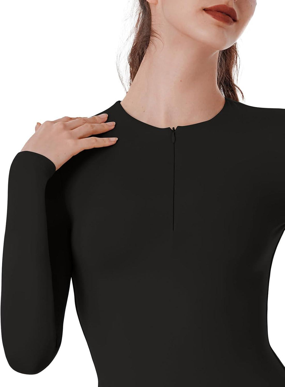 Quarter Zip Sexy V Neck Long Sleeve Cropped Top - REORIA