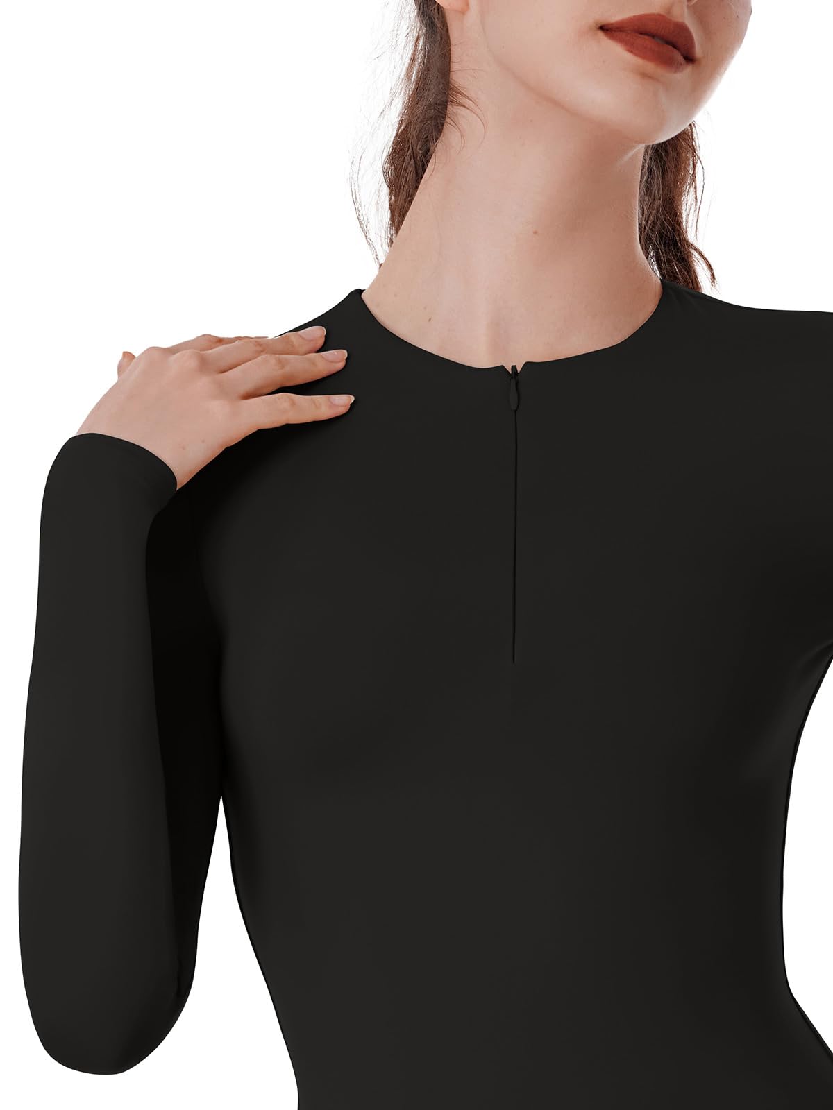 Quarter Zip V Neck Long Sleeve Cropped Top
