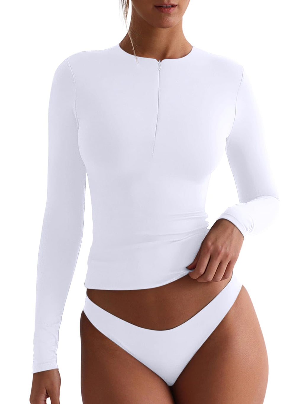 Quarter Zip V Neck Long Sleeve Cropped Top