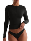 Quarter Zip V Neck Long Sleeve Cropped Top