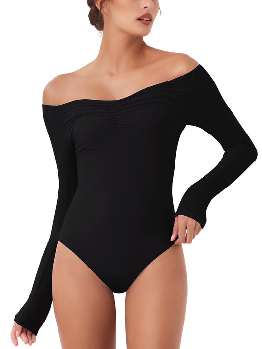 Seductive Off-Shoulder Long Sleeve Bodysuit - REORIA