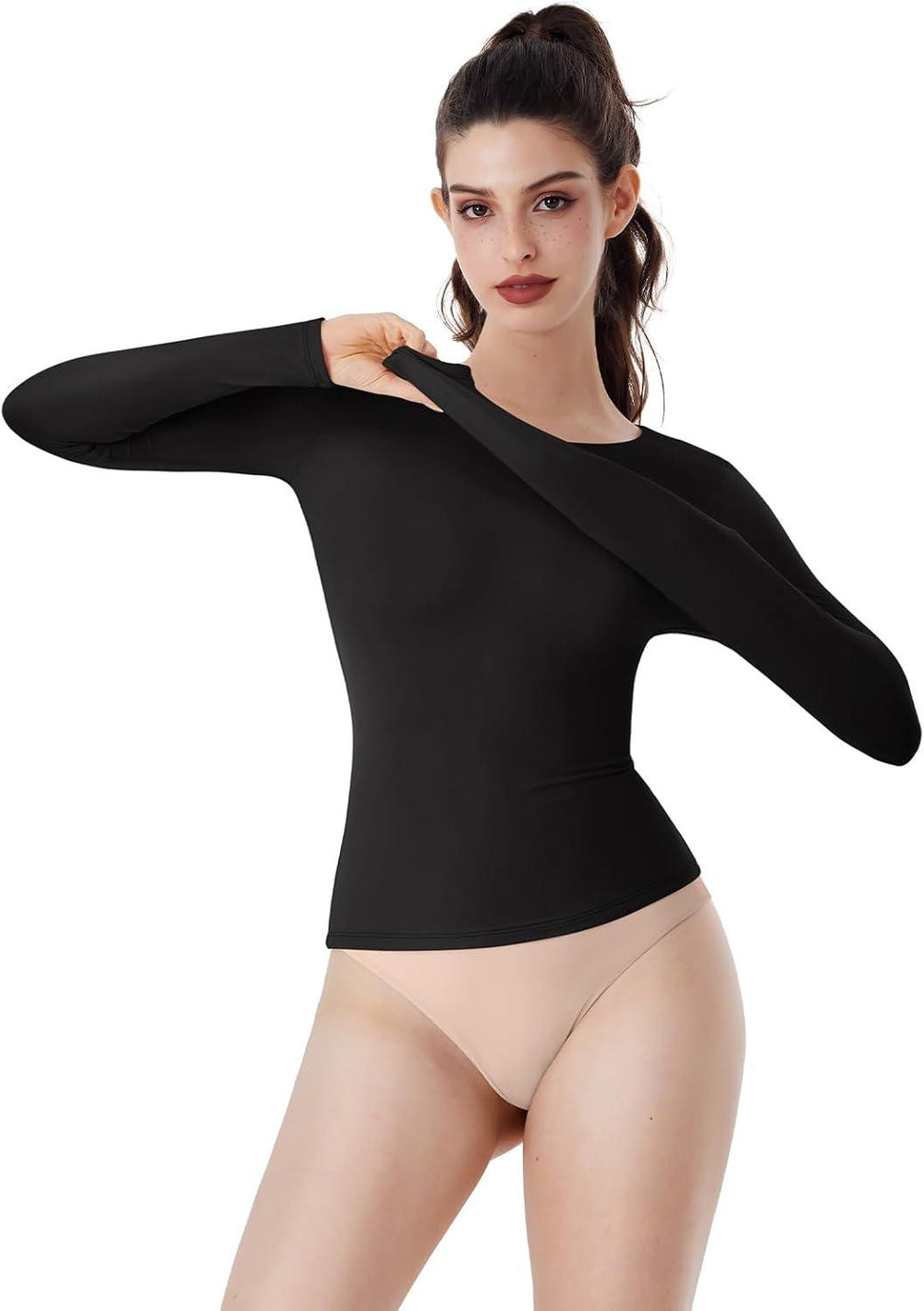 Round Neck Basics Y2K Tops Layering Slim Fitted Top - REORIA