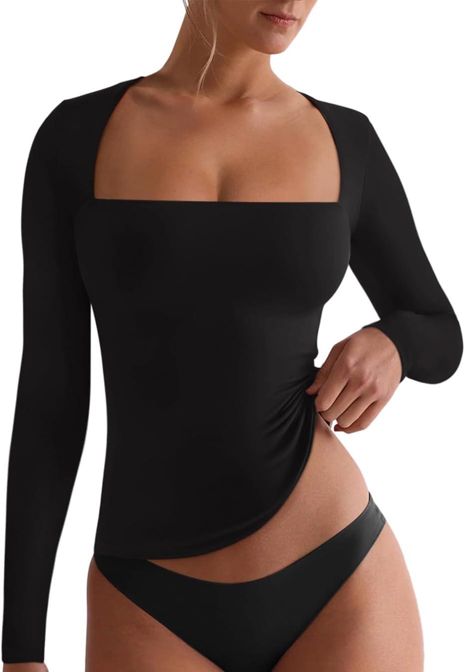 Short Sleeve High Neck Double Lined Tight Crop Tops Tees - REORIA