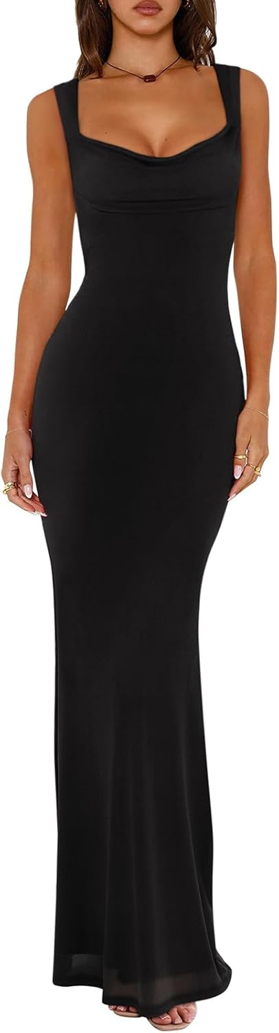 Summer Cowl Neck Mesh Sleeveless Tank Dress