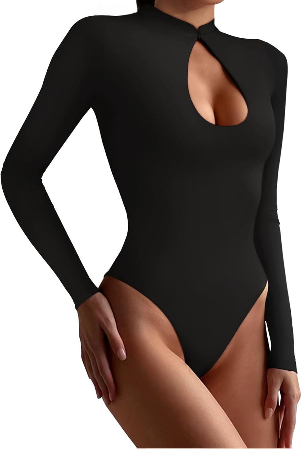Keyhole Charm Long Sleeve Cut-Out Bodysuit - REORIA