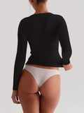 Square Neck Long Sleeve Shirts Double Lined Tops Tight Shirts - REORIA