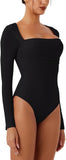 Sculpted Allure Long Sleeve Square Neck Bodysuit - REORIA