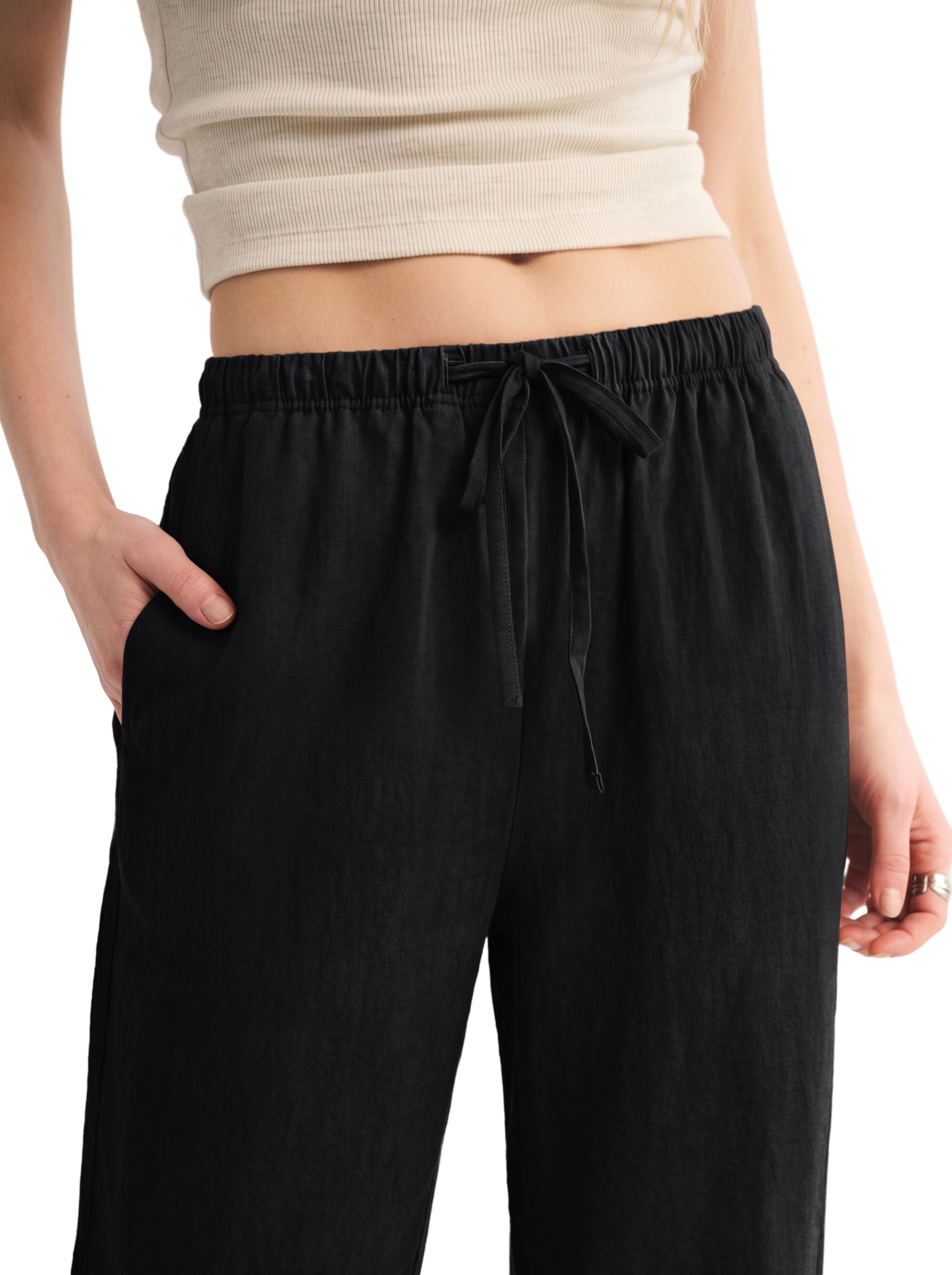 REORIA Women's Wide Leg Palazzo Pants | Drawstring Elastic Waist with Pockets