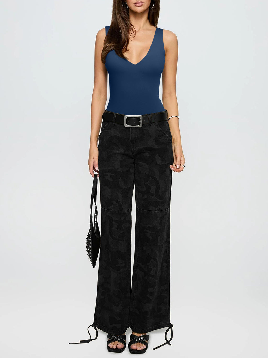 Plunge Deep V Neck Sleeveless V Backless Bodysuits Tops