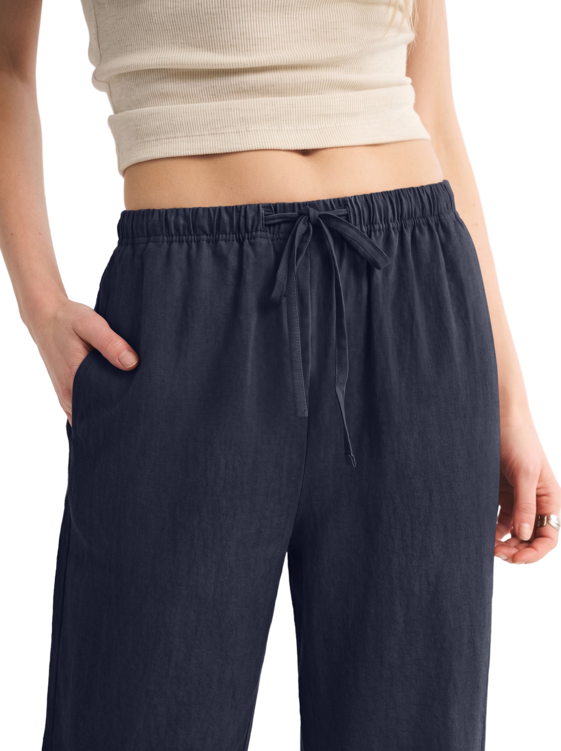 REORIA Women's Wide Leg Palazzo Pants | Drawstring Elastic Waist with Pockets