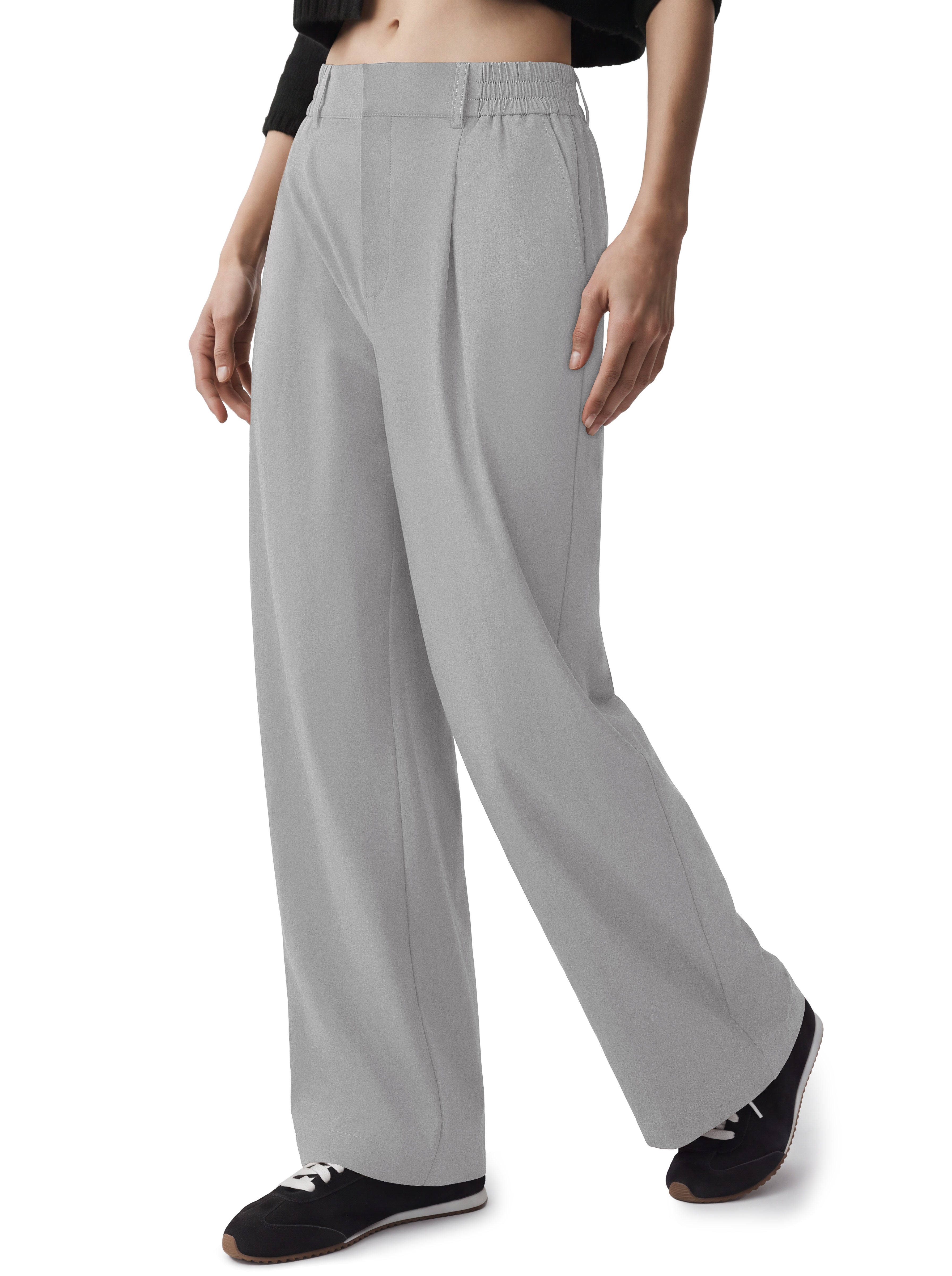 REORIA Women's High Waisted Wide Leg Work Pants with Pockets
