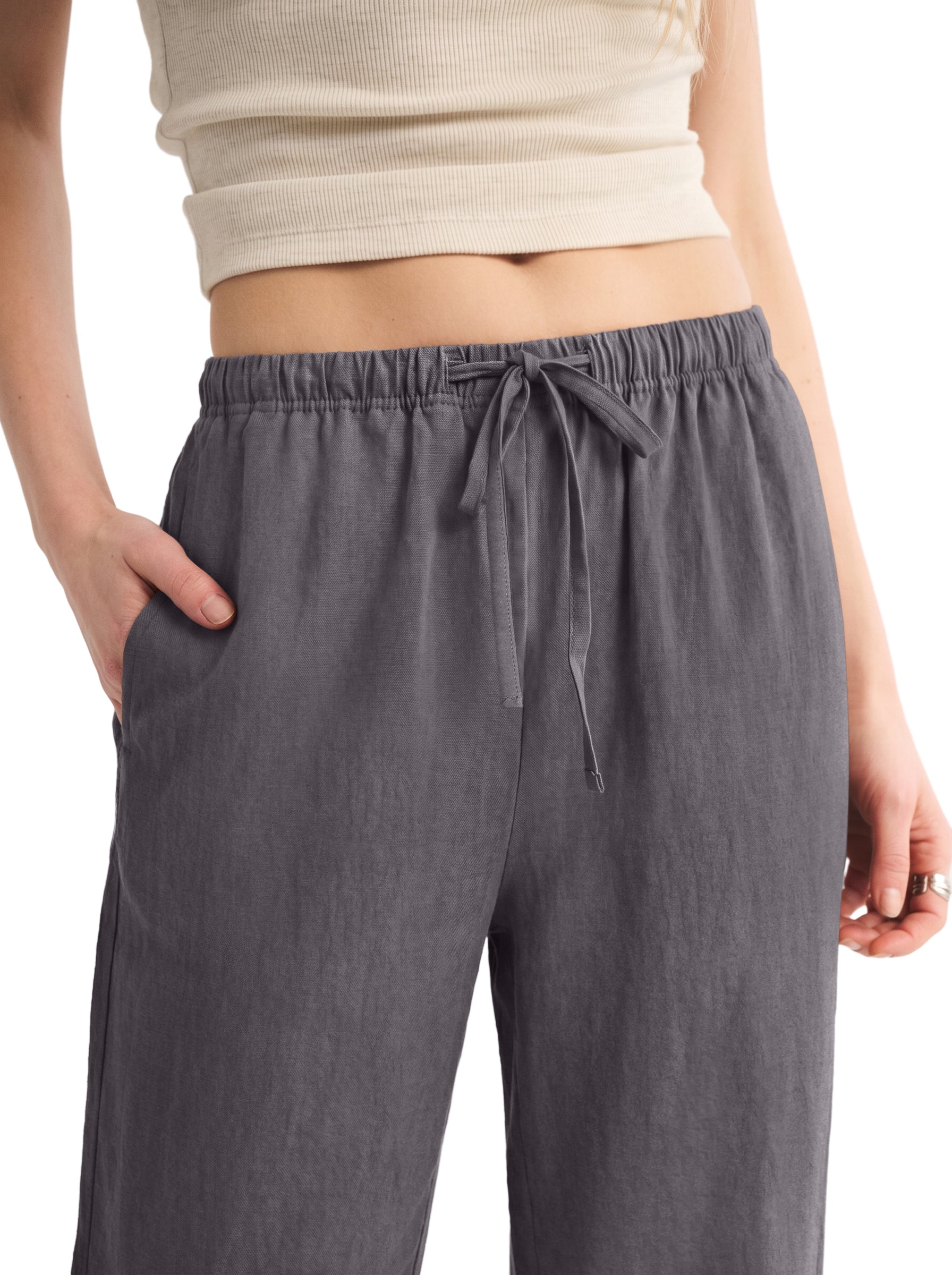 REORIA Women's Wide Leg Palazzo Pants | Drawstring Elastic Waist with Pockets