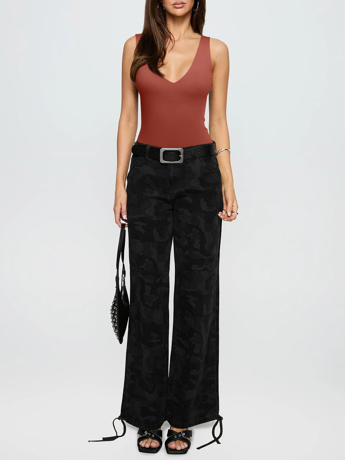 Plunge Deep V Neck Sleeveless V Backless Bodysuits Tops