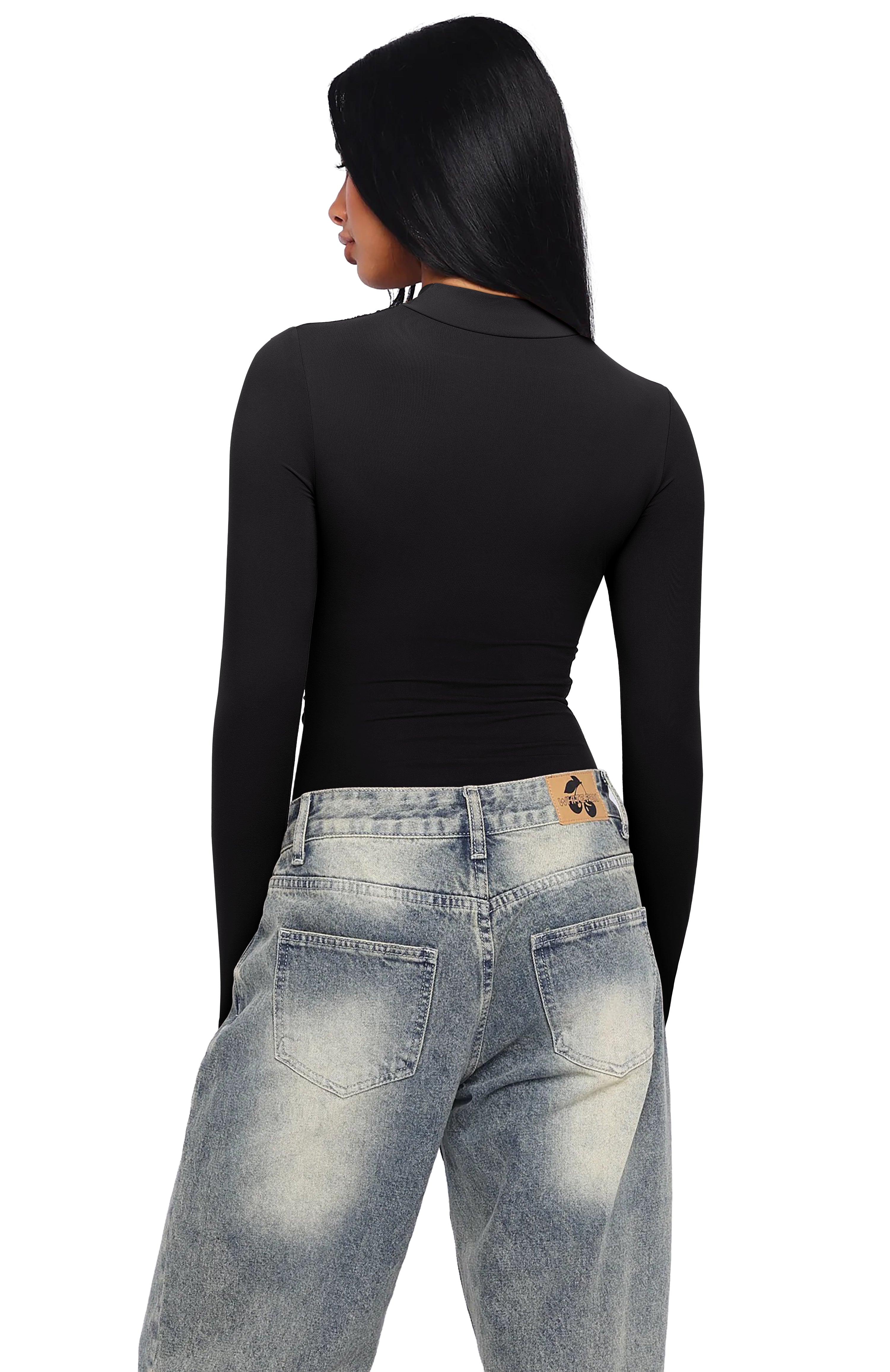 Mock Neck Ruched Sexy Wrap Bodysuit